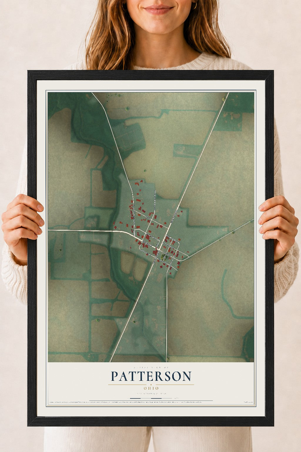 Map of Patterson, Ohio, 18 x 24 inch print in a black wood frame
