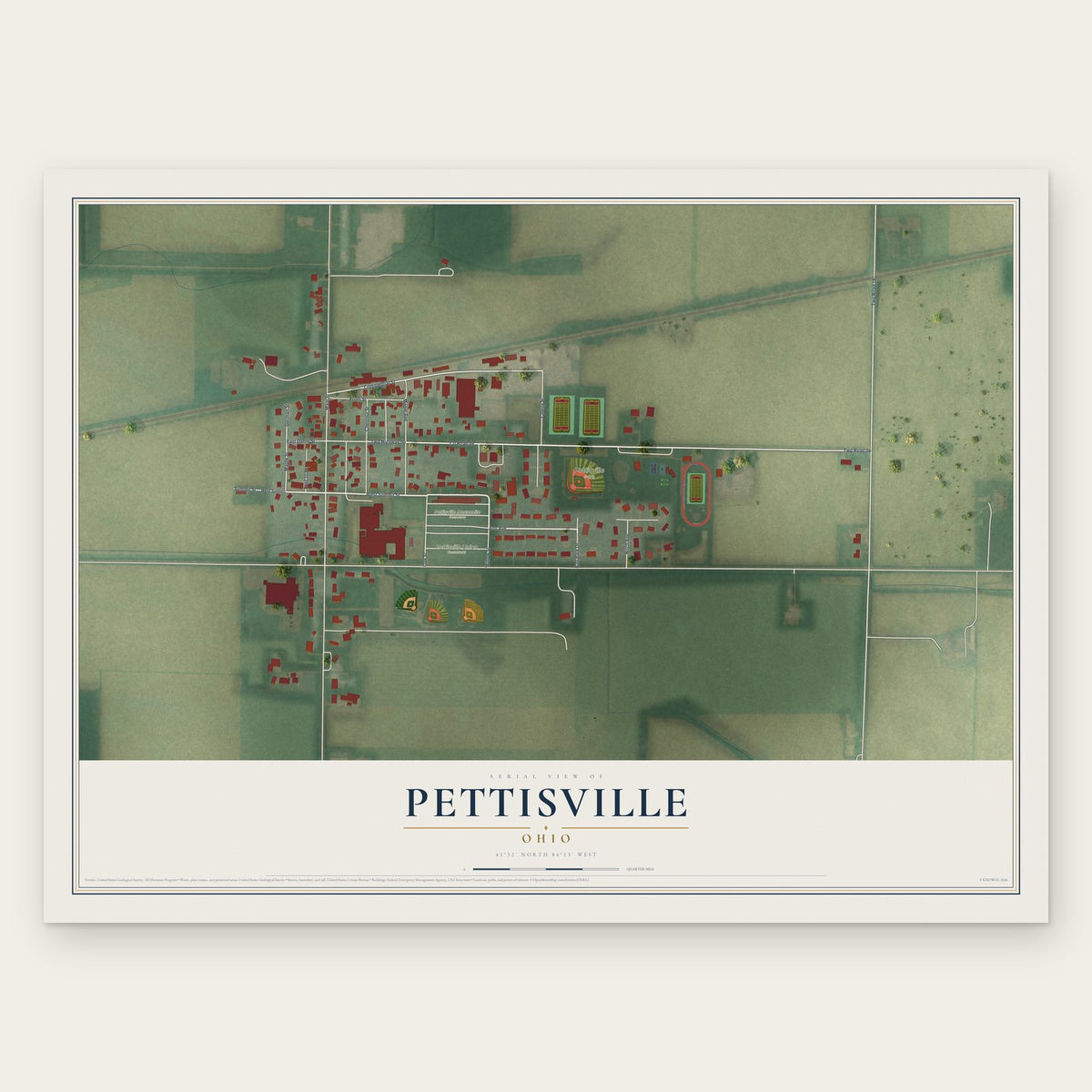 Pettisville, Ohio map print, the full design