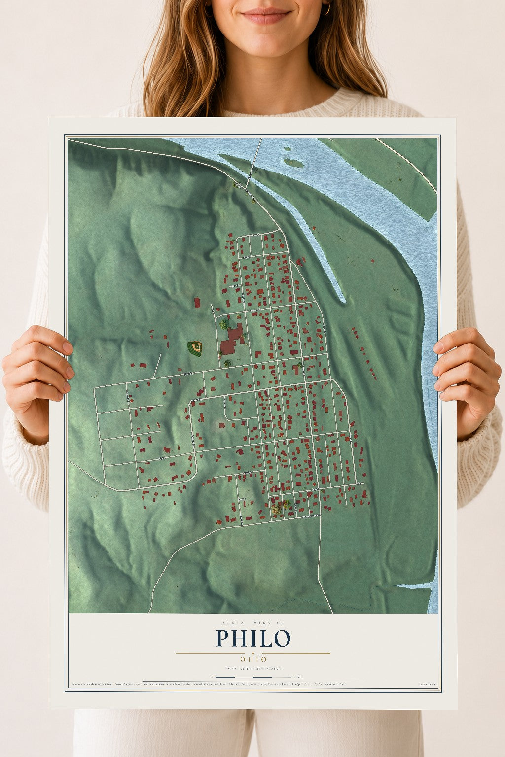 Map of Philo, Ohio, 18 x 24 inch unframed archival matte print