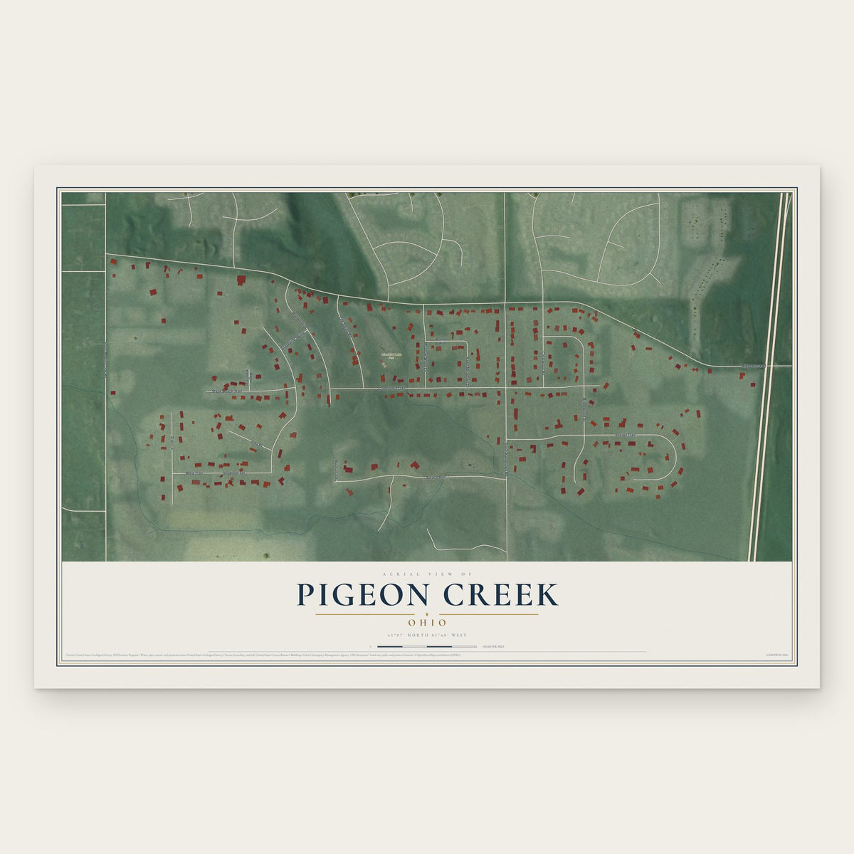 Pigeon Creek, Ohio map print, the full design