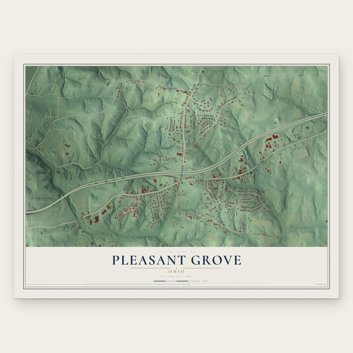 Pleasant Grove, Ohio map print, the full design