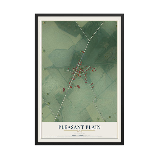 Map of Pleasant Plain, Ohio, 12 x 18 inch print in a black wood frame