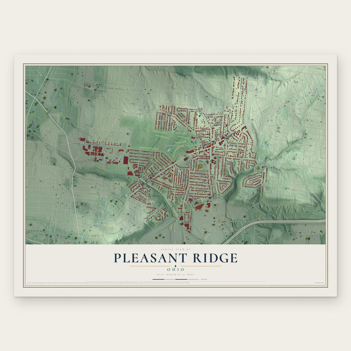 Pleasant Ridge, Ohio map print, the full design