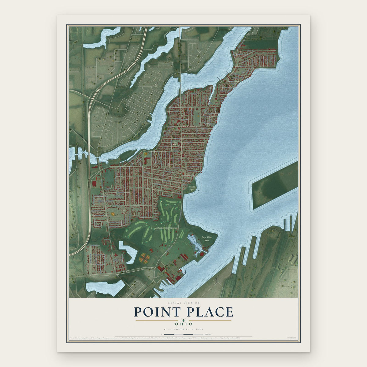 Point Place, Ohio map print, the full design