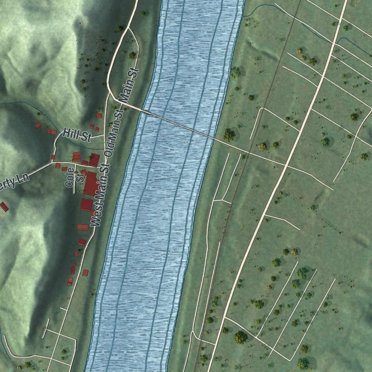 Second close-up of the map of Pomeroy, Ohio print showing more streets and buildings