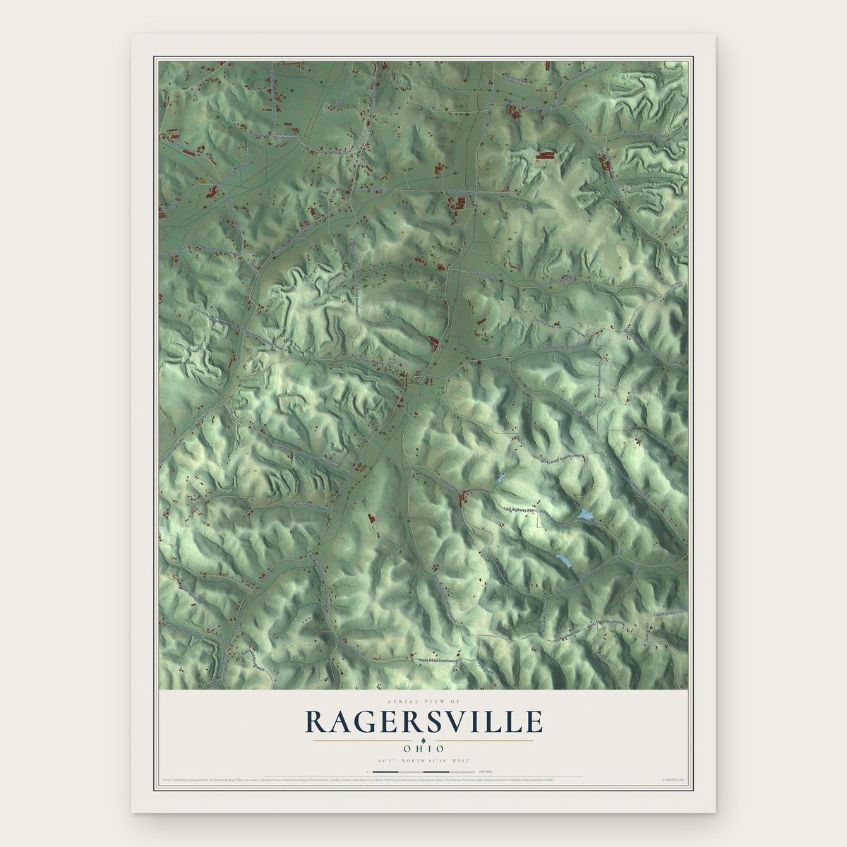 Ragersville, Ohio map print, the full design