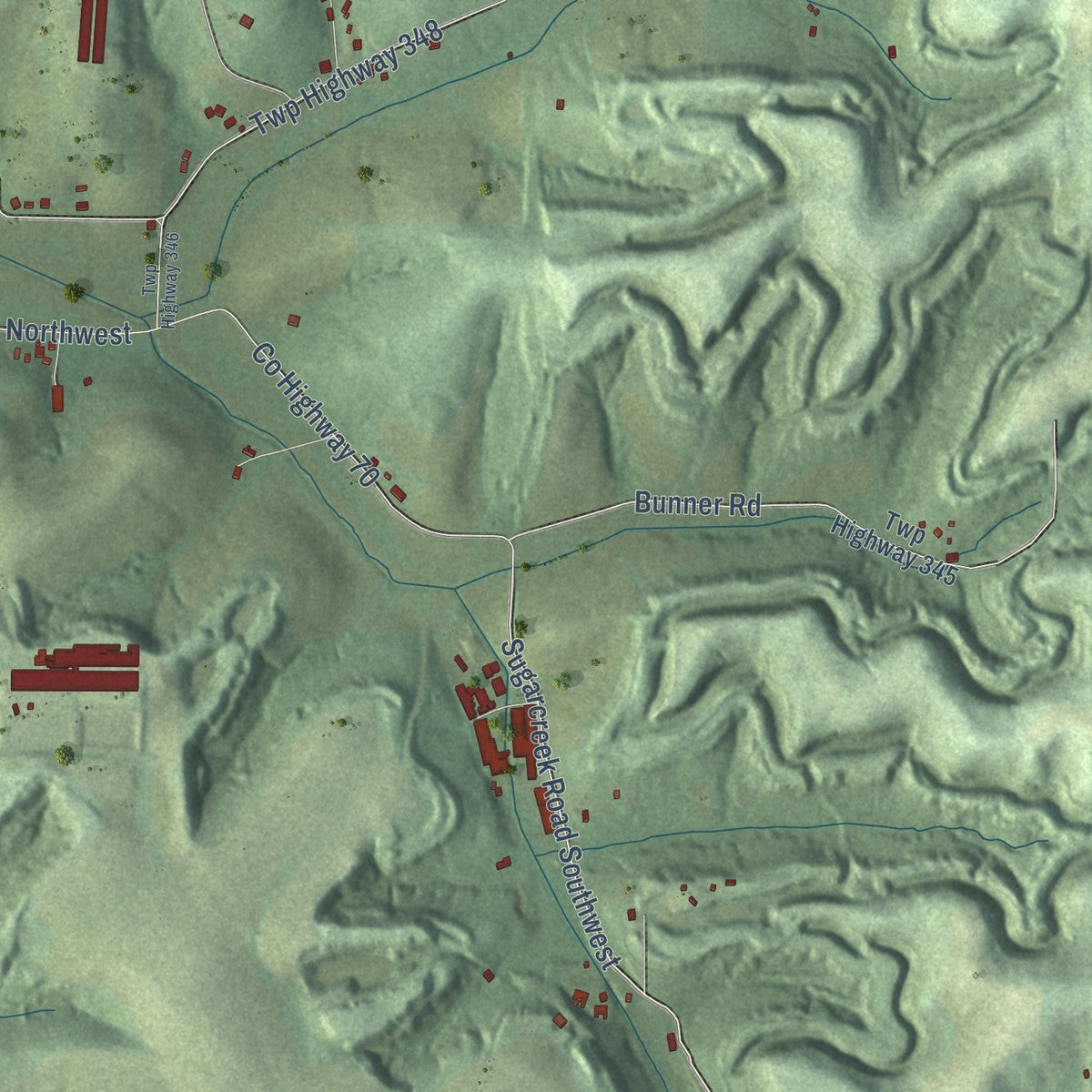 Close-up of the map of Ragersville, Ohio print showing street and building detail