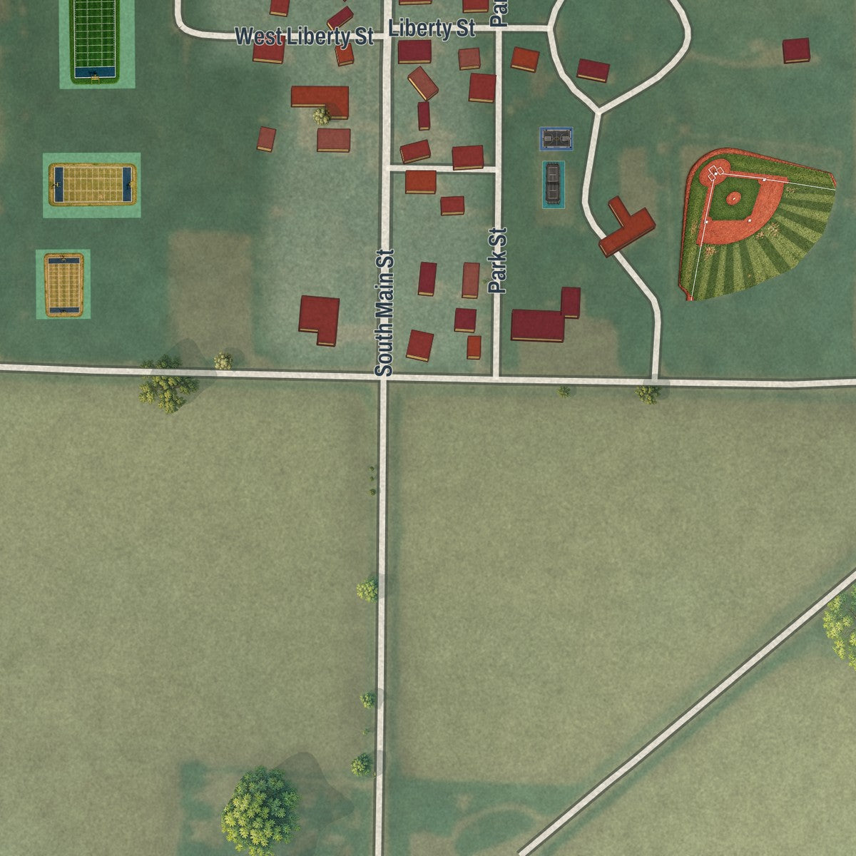 Second close-up of the map of Rawson, Ohio print showing more streets and buildings