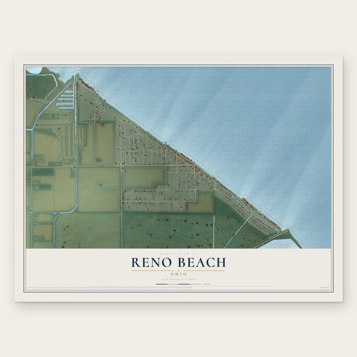 Reno Beach, Ohio map print, the full design