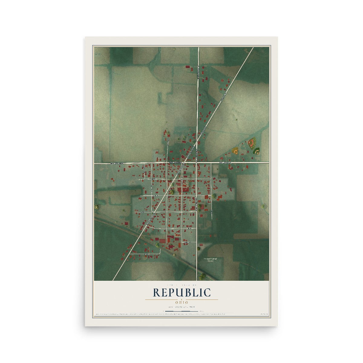 Map of Republic, Ohio, 12 x 18 inch unframed archival matte print