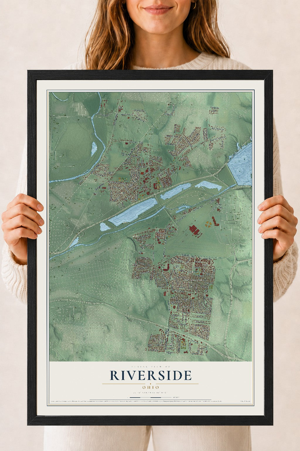 Map of Riverside, Ohio, 18 x 24 inch print in a black wood frame