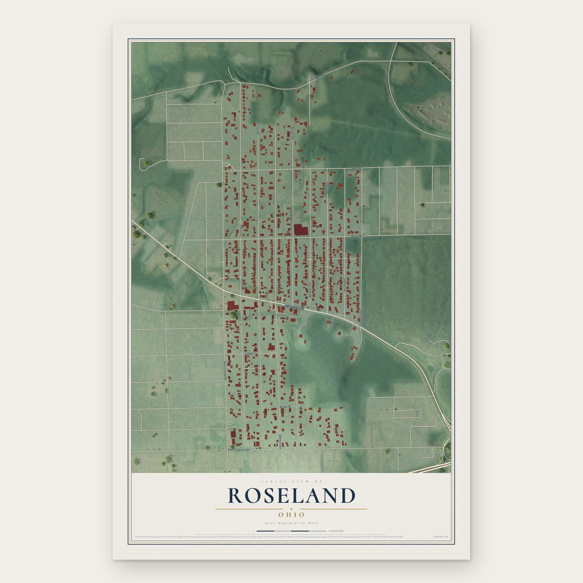 Roseland, Ohio map print, the full design