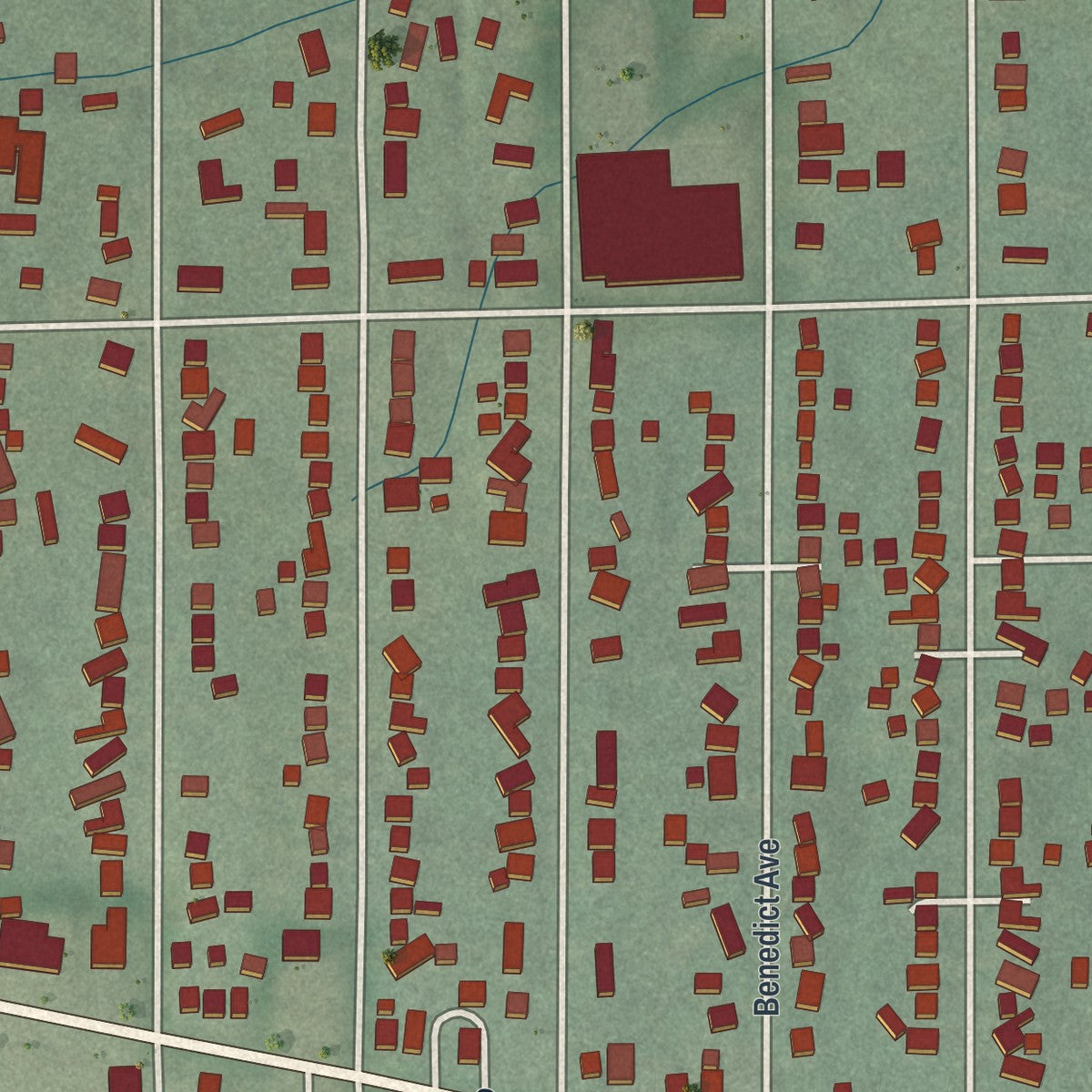 Close-up of the map of Roseland, Ohio print showing street and building detail