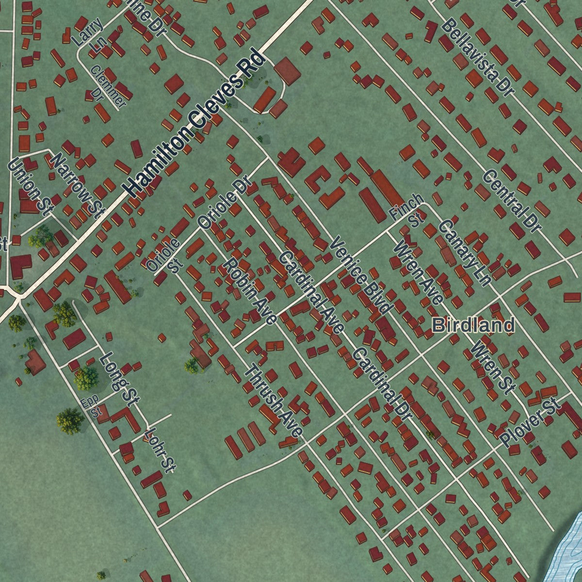 Close-up of the map of Ross, Ohio print showing street and building detail