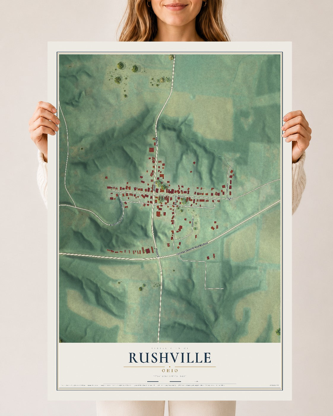 Map of Rushville, Ohio, 24 x 36 inch unframed archival matte print
