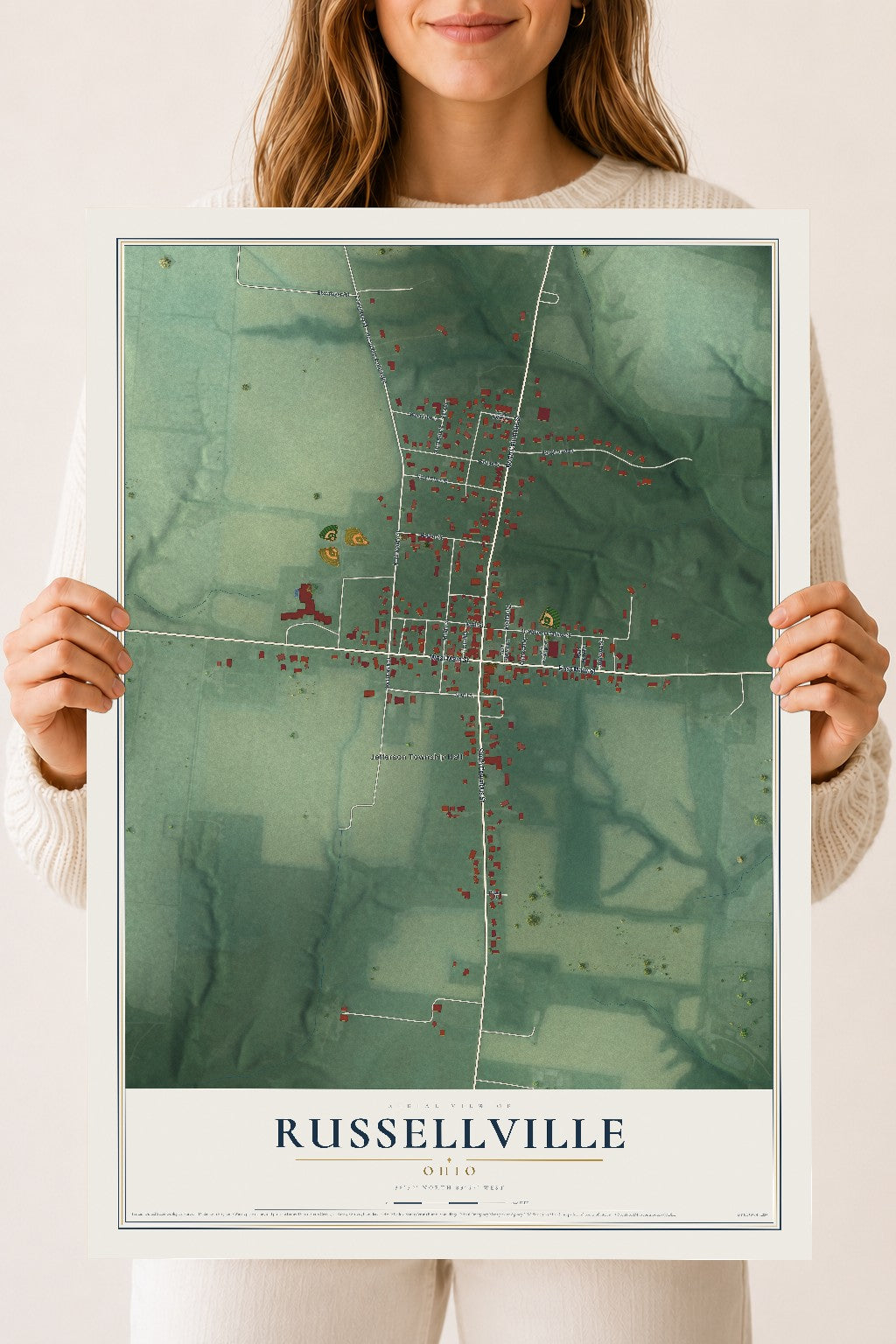 Map of Russellville, Ohio, 18 x 24 inch unframed archival matte print