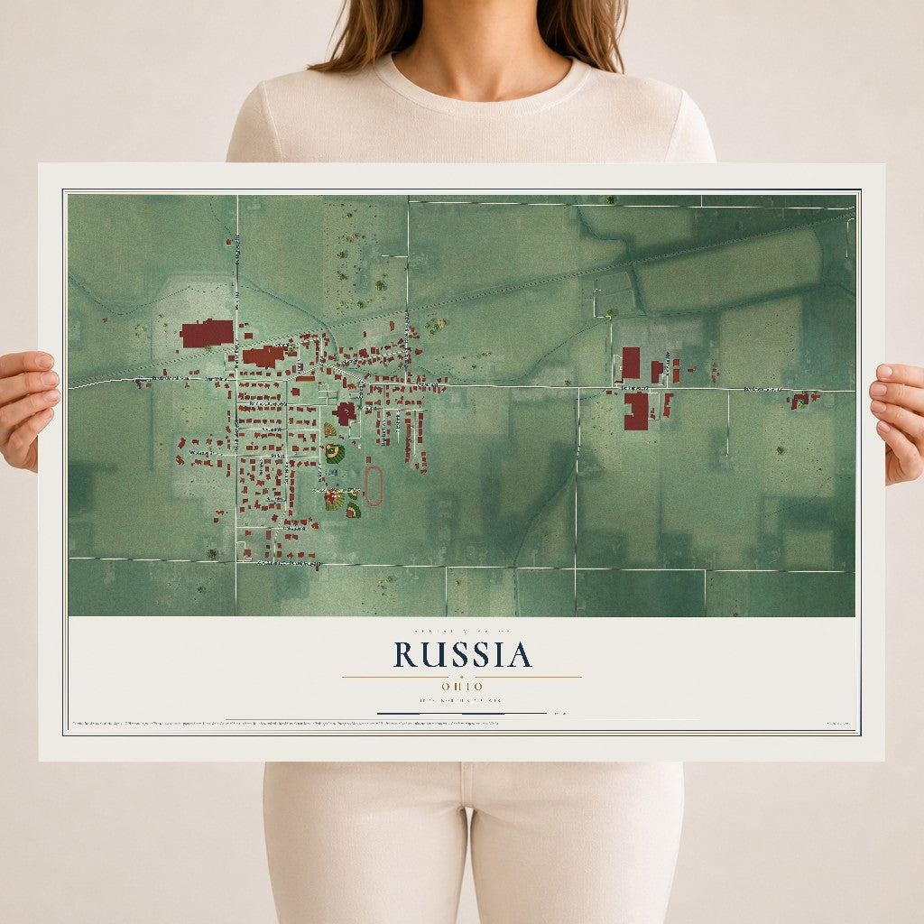 Map of Russia, Ohio, 18 x 24 inch unframed archival matte print