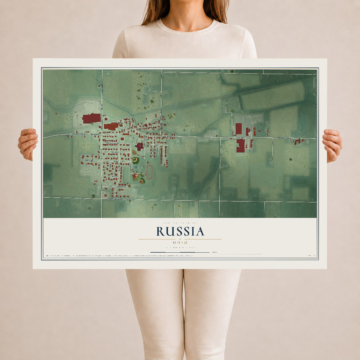 Map of Russia, Ohio, 24 x 36 inch unframed archival matte print