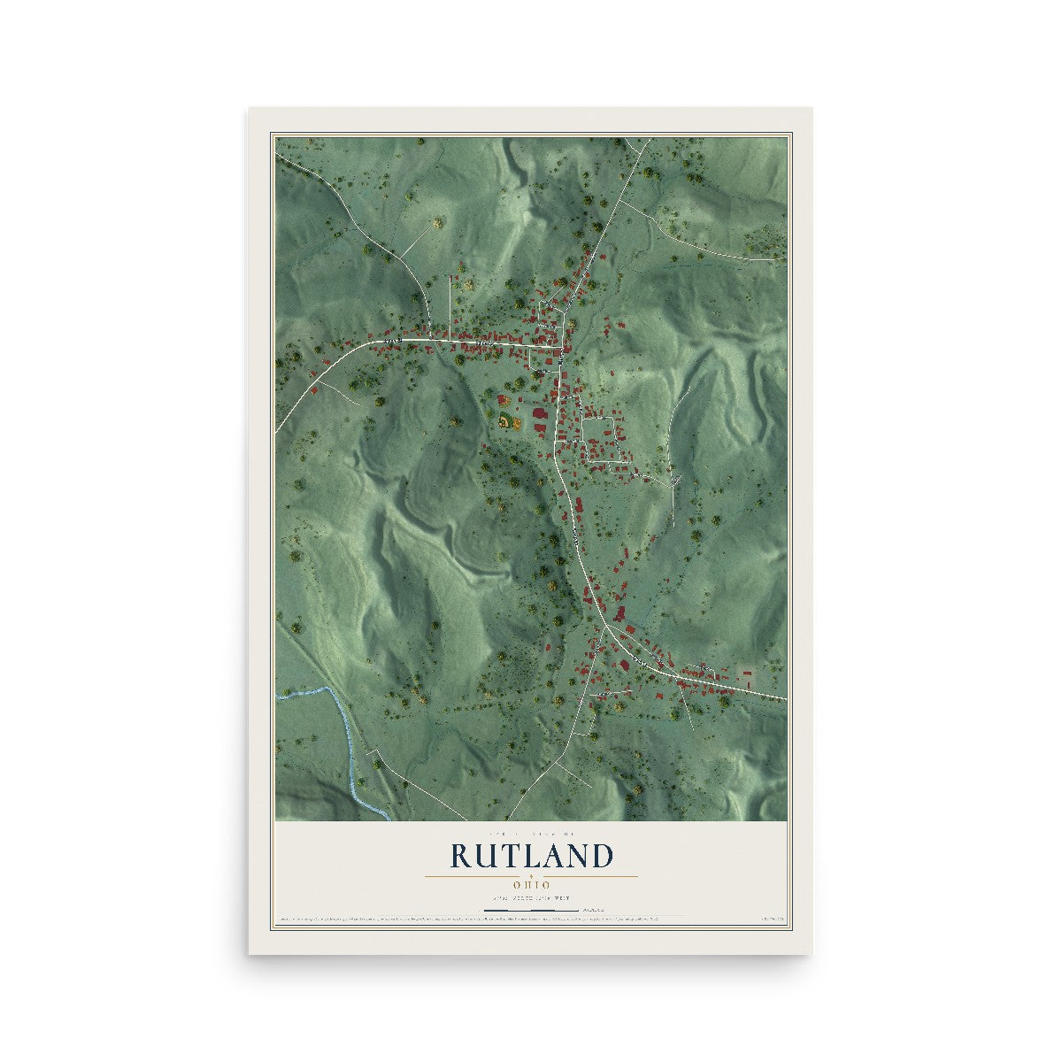 Map of Rutland, Ohio, 12 x 18 inch unframed archival matte print