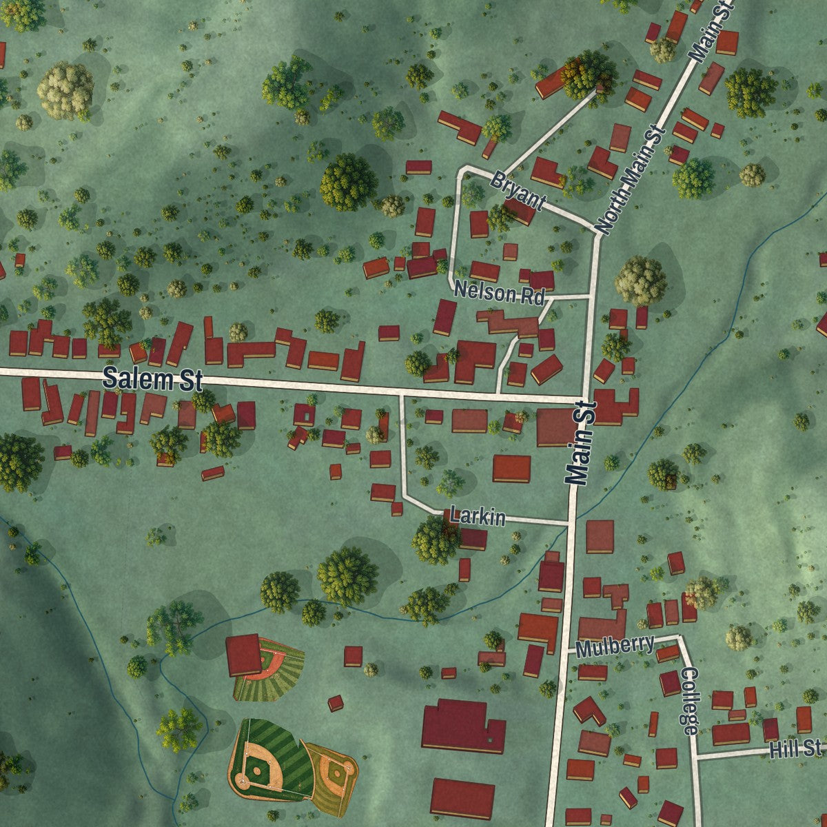 Close-up of the map of Rutland, Ohio print showing street and building detail