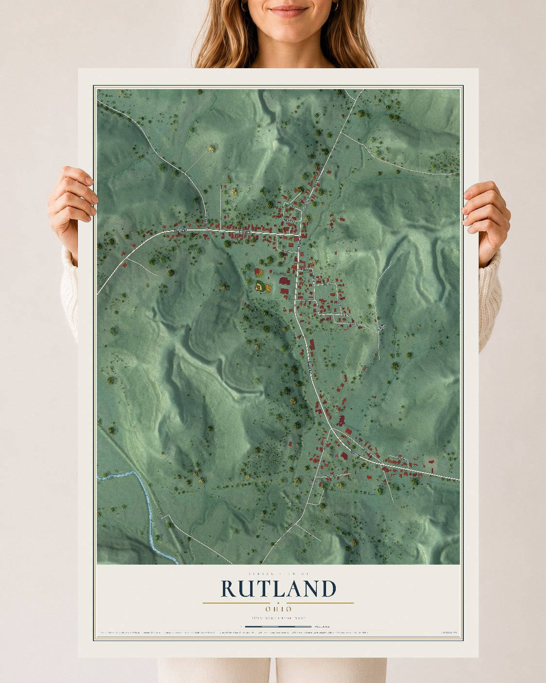 Map of Rutland, Ohio, 24 x 36 inch unframed archival matte print