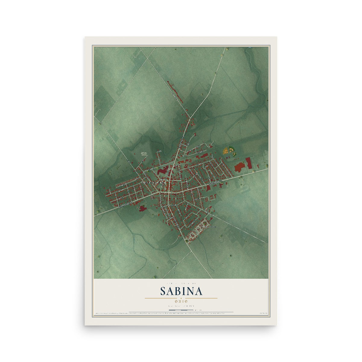 Map of Sabina, Ohio, 12 x 18 inch unframed archival matte print