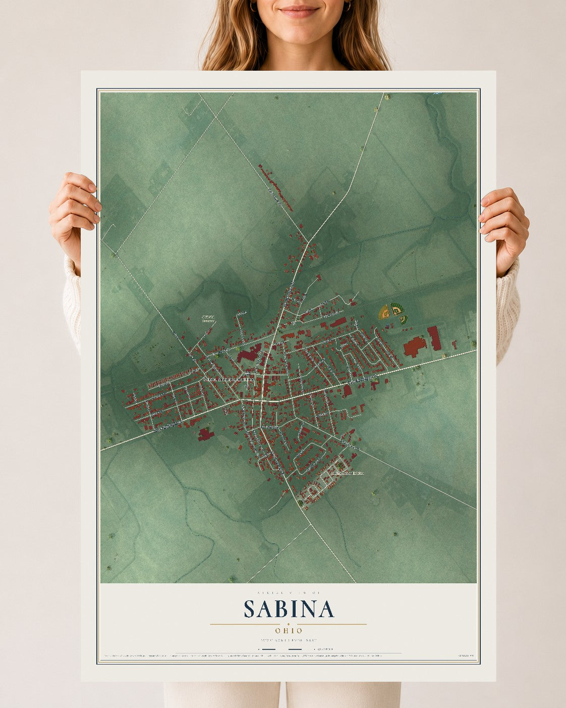 Map of Sabina, Ohio, 24 x 36 inch unframed archival matte print