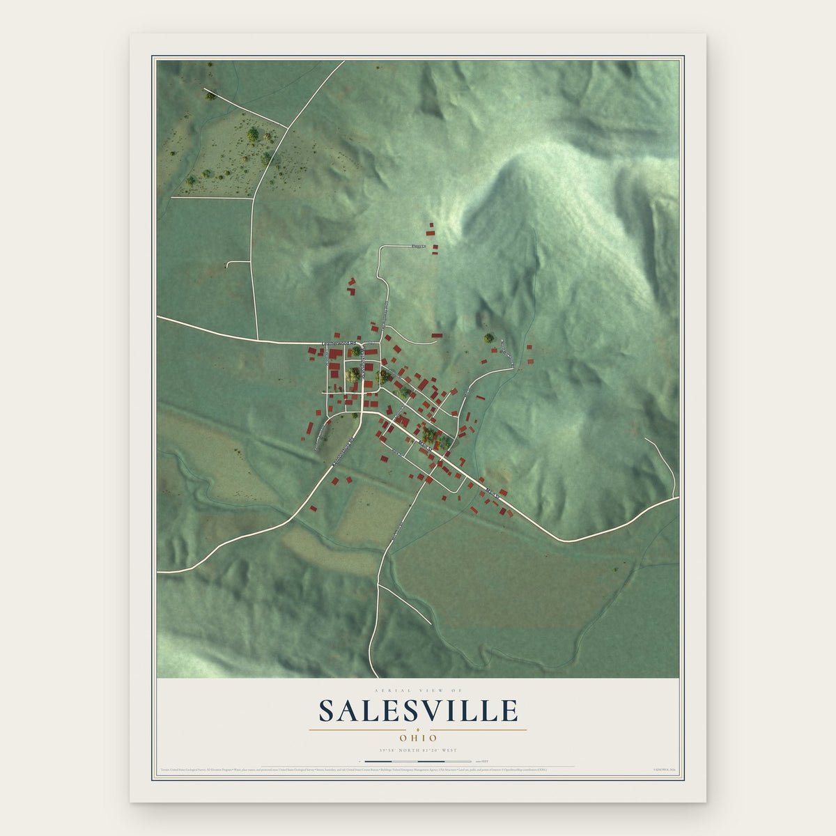 Salesville, Ohio map print, the full design