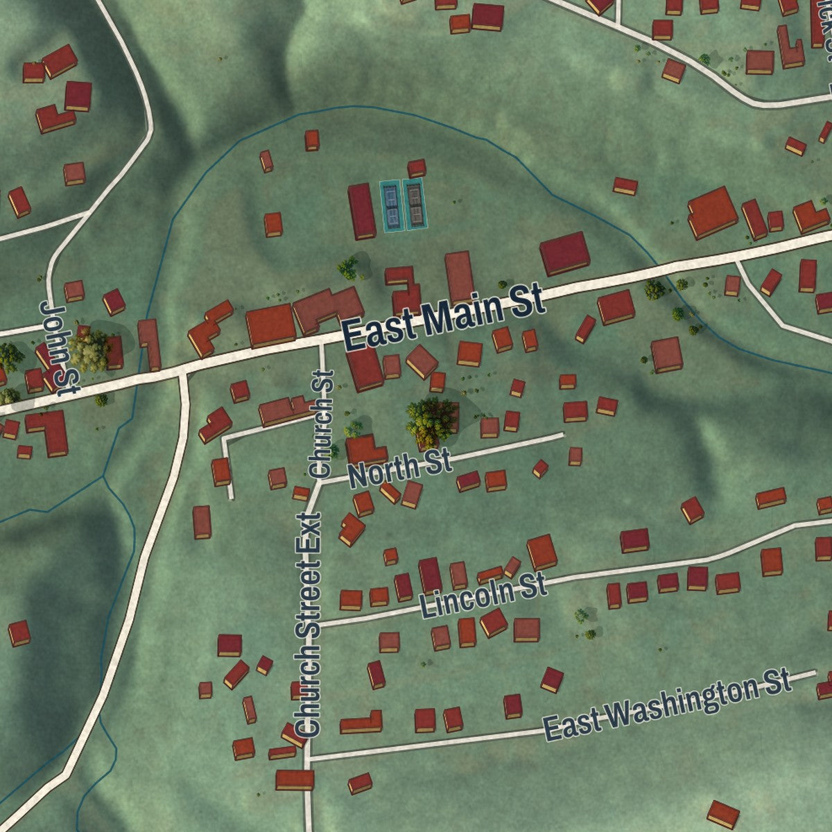 Second close-up of the map of Salineville, Ohio print showing more streets and buildings
