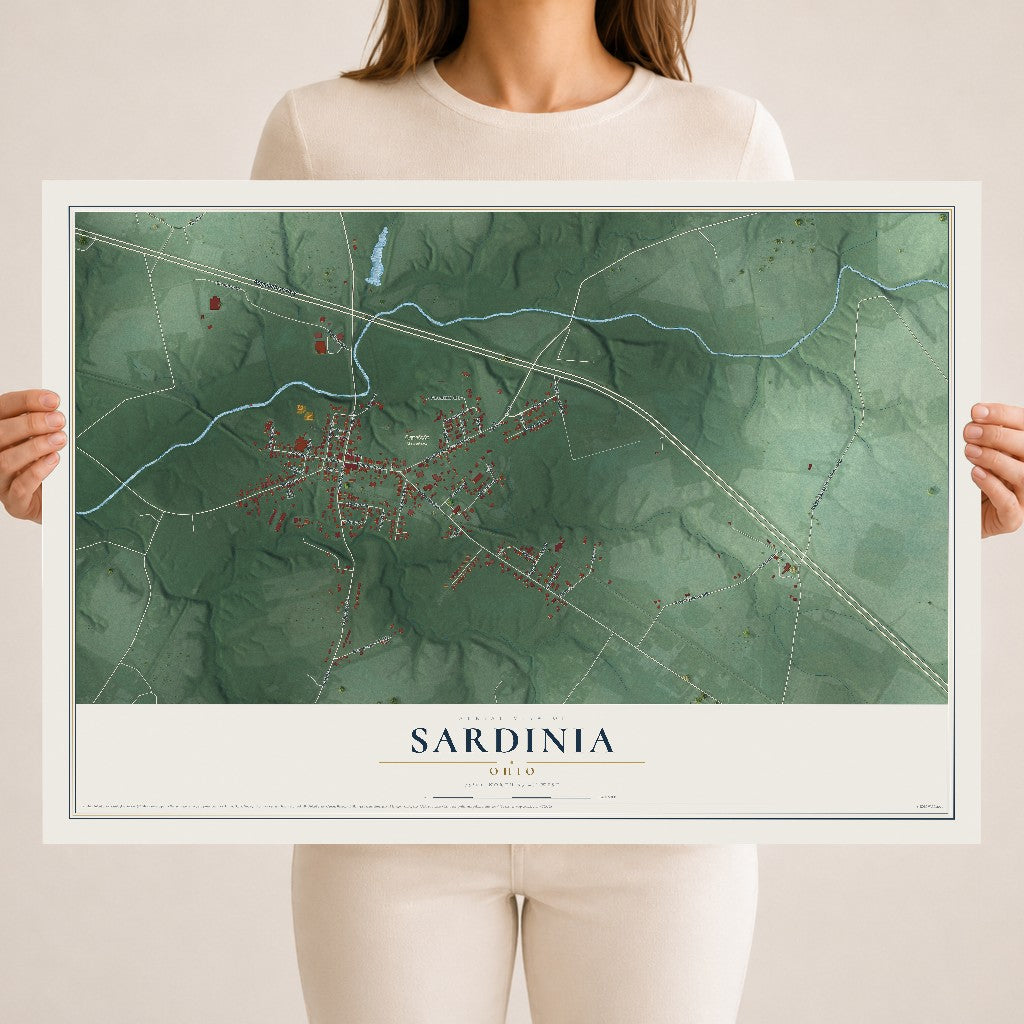 Map of Sardinia, Ohio, 18 x 24 inch unframed archival matte print