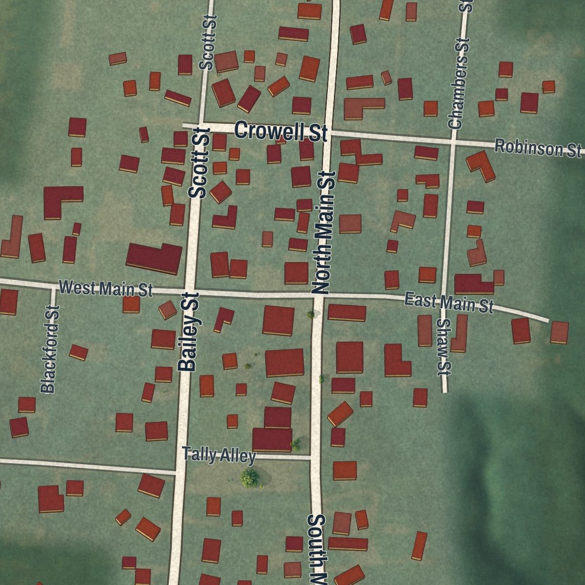 Close-up of the map of Savannah, Ohio print showing street and building detail