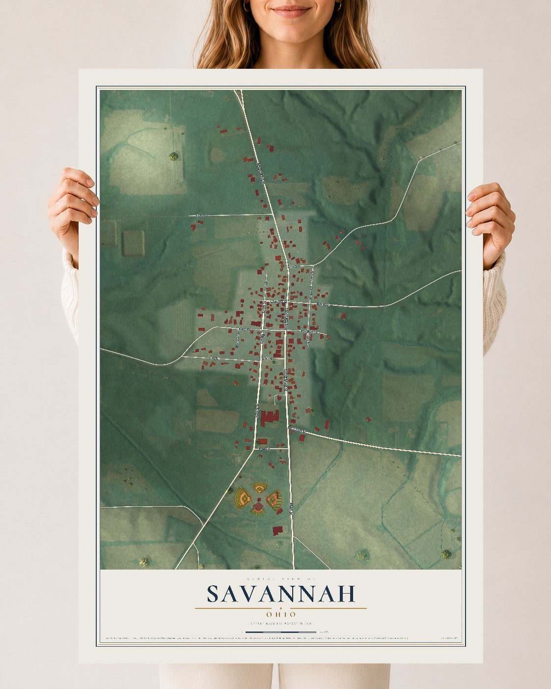 Map of Savannah, Ohio, 24 x 36 inch unframed archival matte print