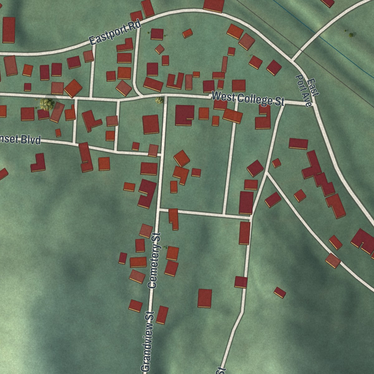 Second close-up of the map of Scio, Ohio print showing more streets and buildings