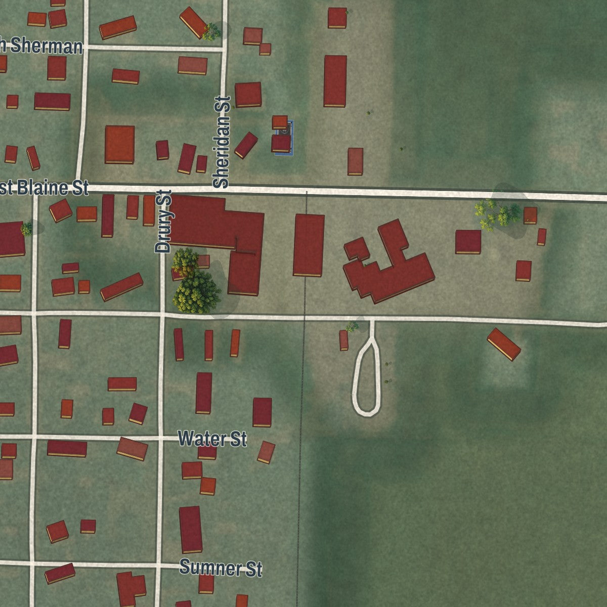 Close-up of the map of Scott, Ohio print showing street and building detail