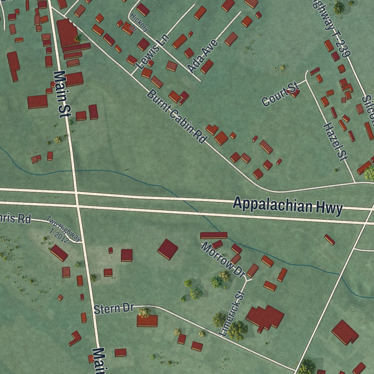 Close-up of the map of Seaman, Ohio print showing street and building detail