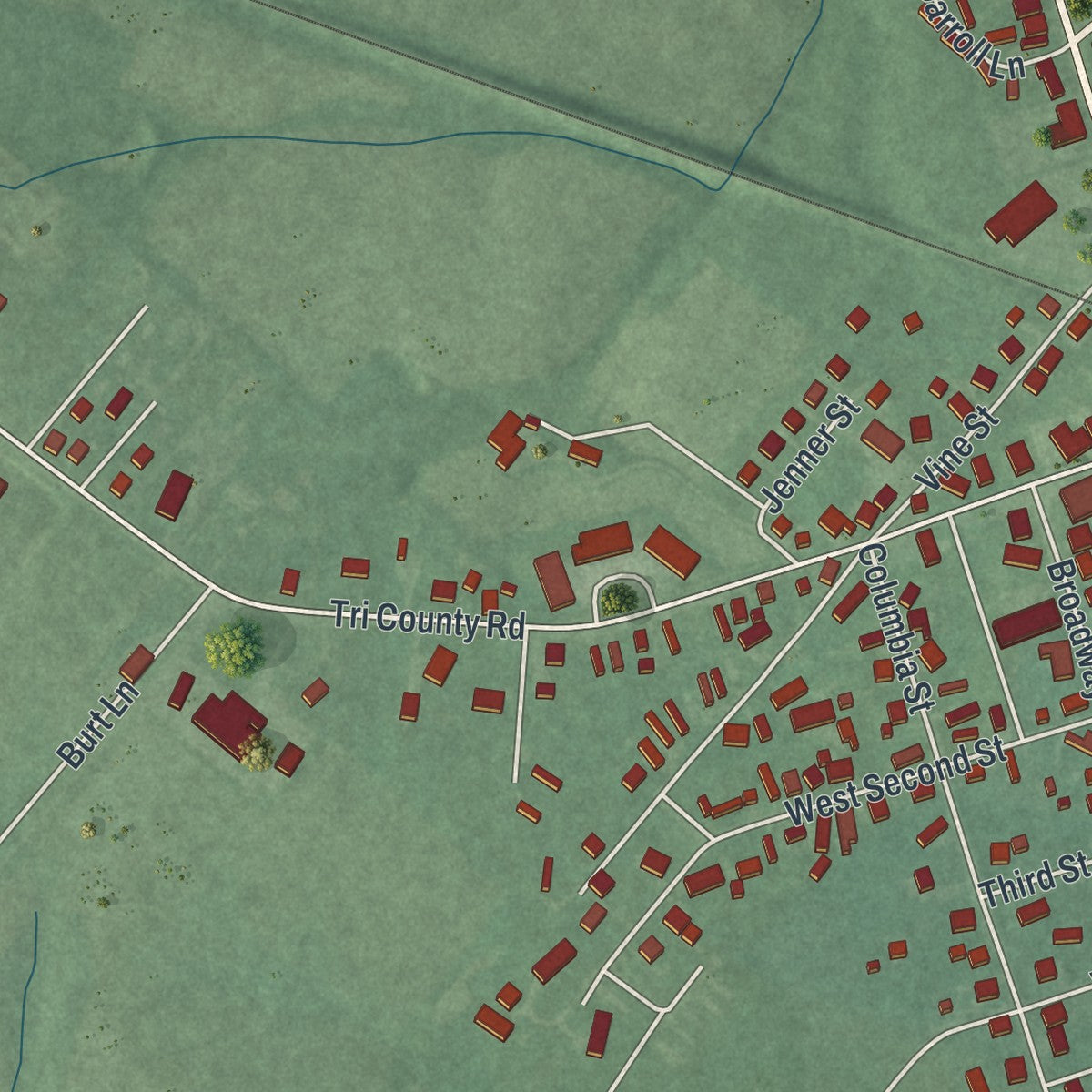 Second close-up of the map of Seaman, Ohio print showing more streets and buildings