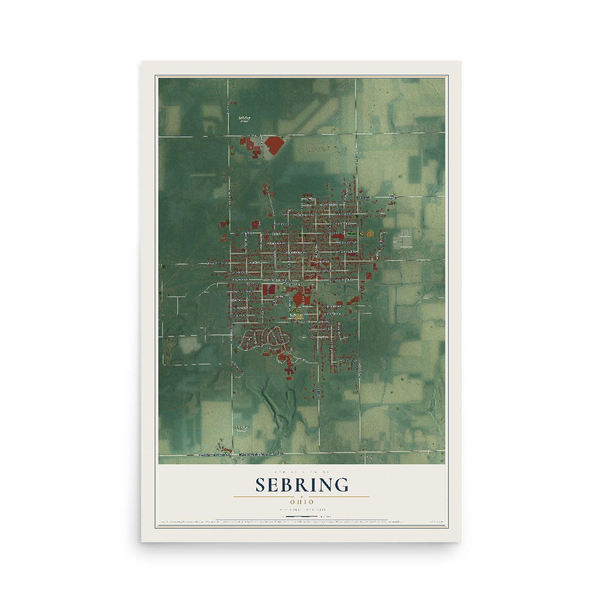 Map of Sebring, Ohio, 12 x 18 inch unframed archival matte print