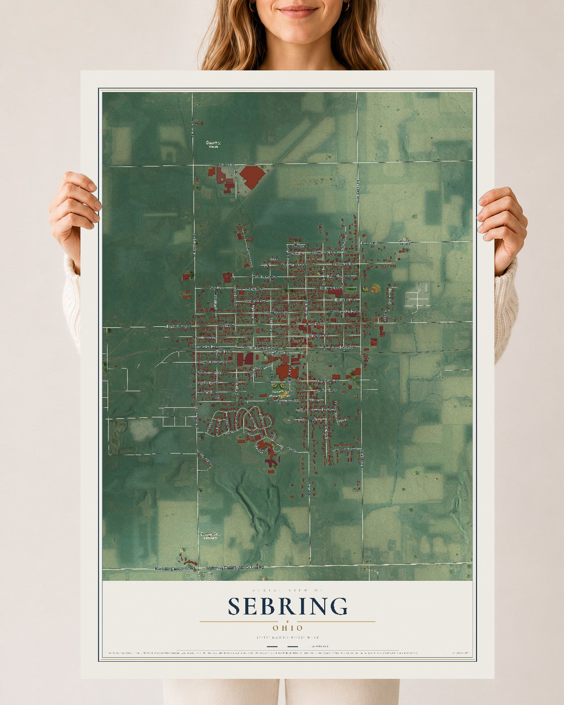 Map of Sebring, Ohio, 24 x 36 inch unframed archival matte print