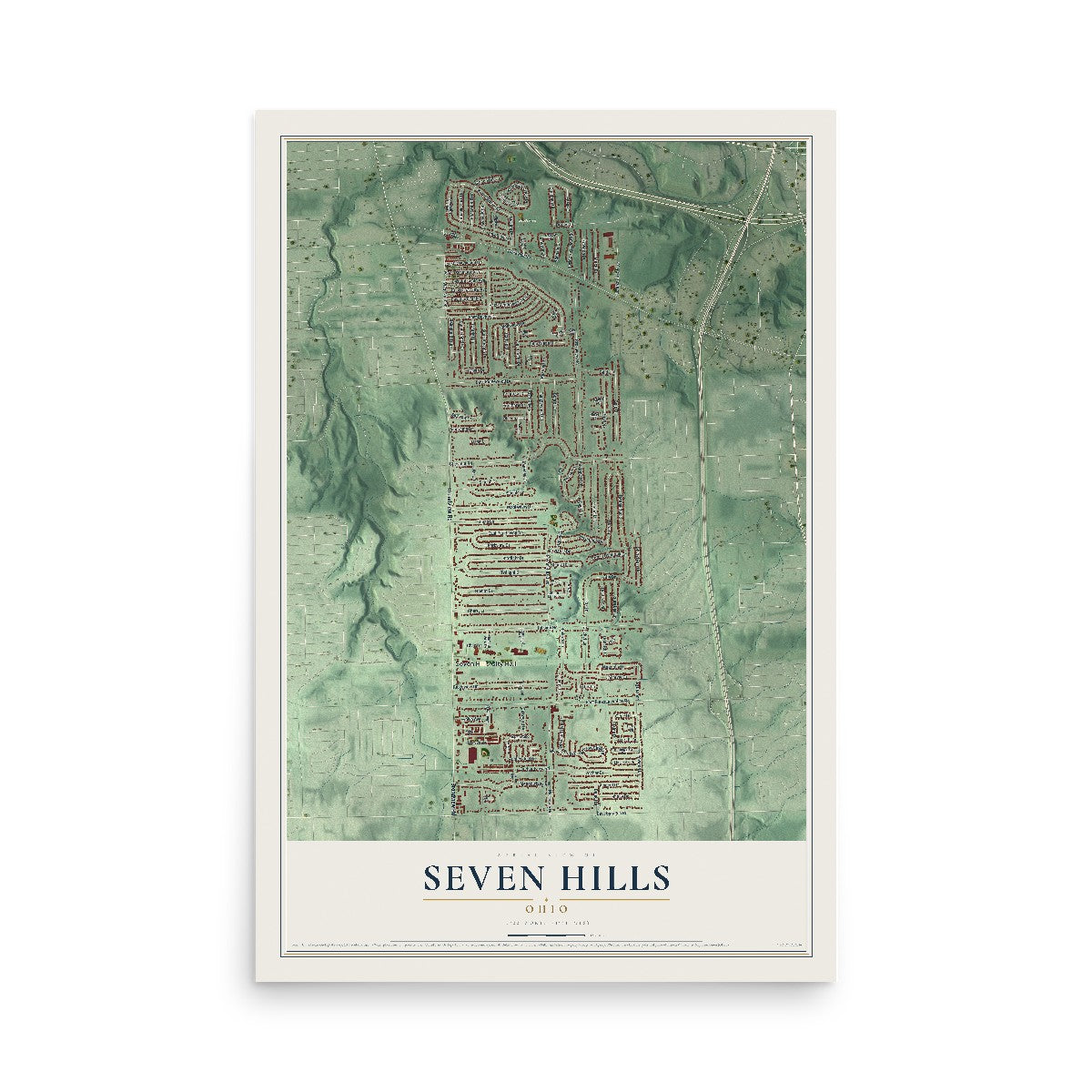 Map of Seven Hills, Ohio, 12 x 18 inch unframed archival matte print