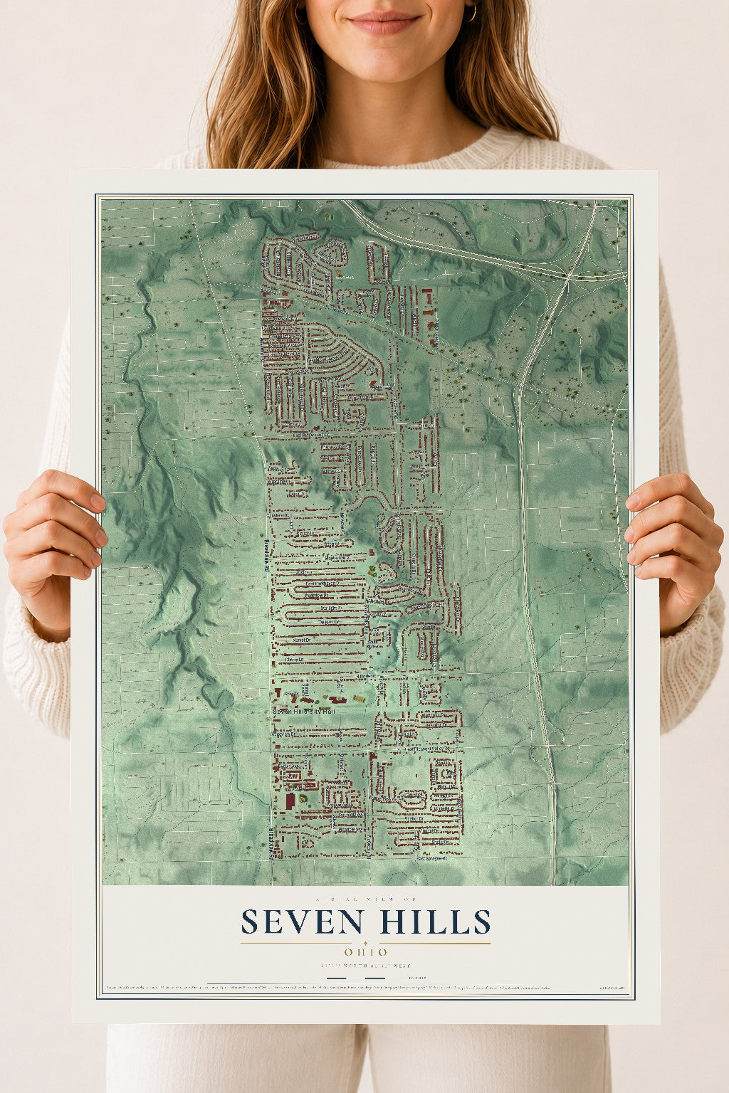Map of Seven Hills, Ohio, 18 x 24 inch unframed archival matte print