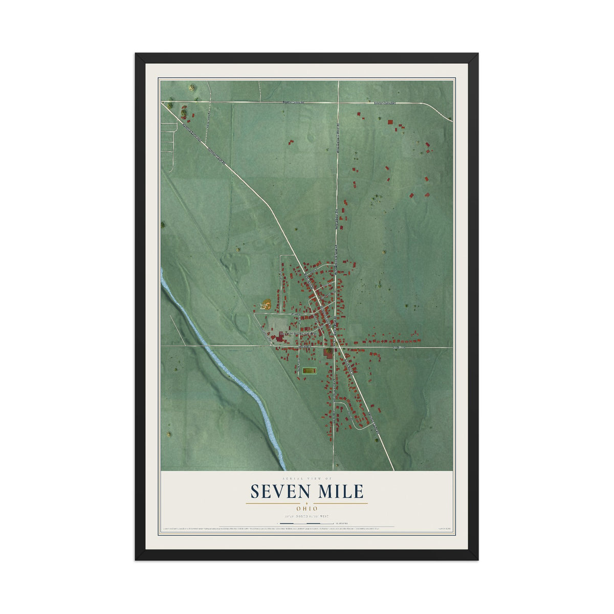 Map of Seven Mile, Ohio, 12 x 18 inch print in a black wood frame