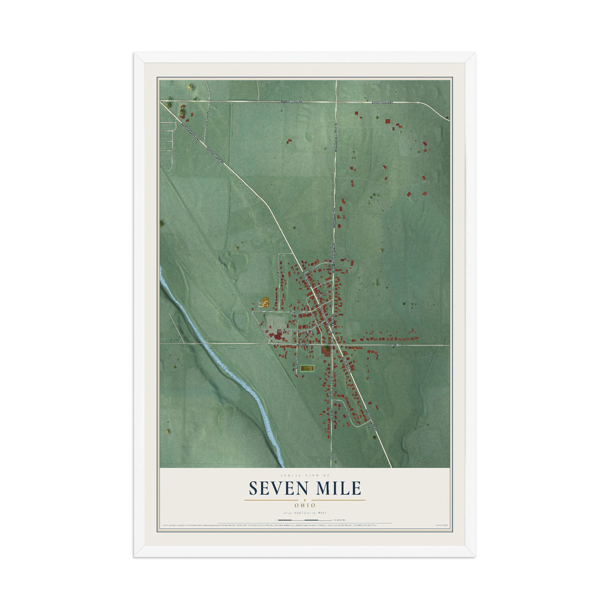 Map of Seven Mile, Ohio, 12 x 18 inch print in a white wood frame