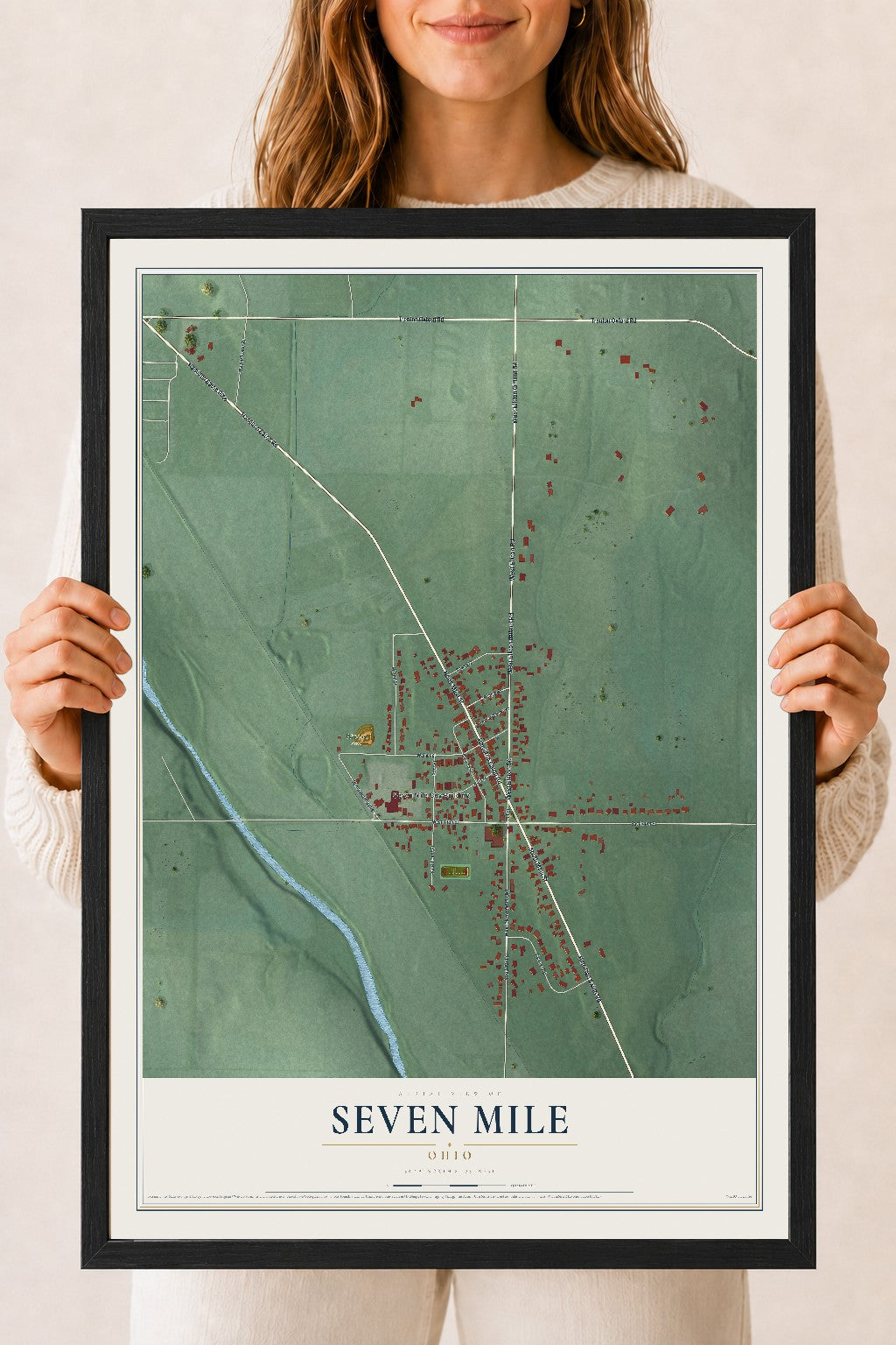Map of Seven Mile, Ohio, 18 x 24 inch print in a black wood frame