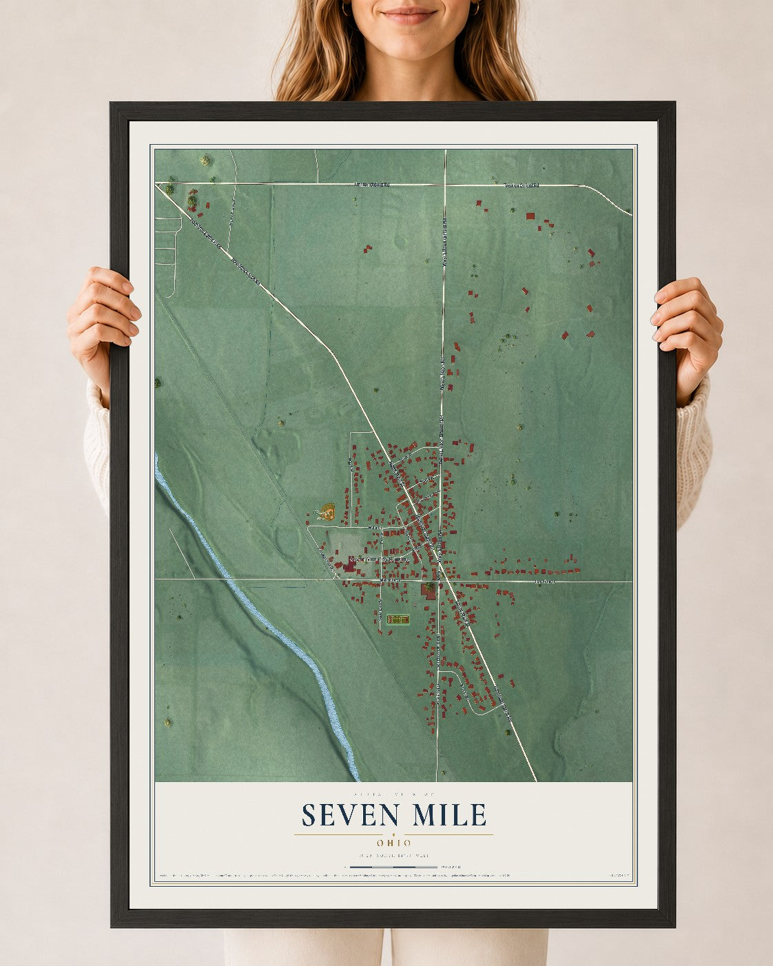 Map of Seven Mile, Ohio, 24 x 36 inch print in a black wood frame