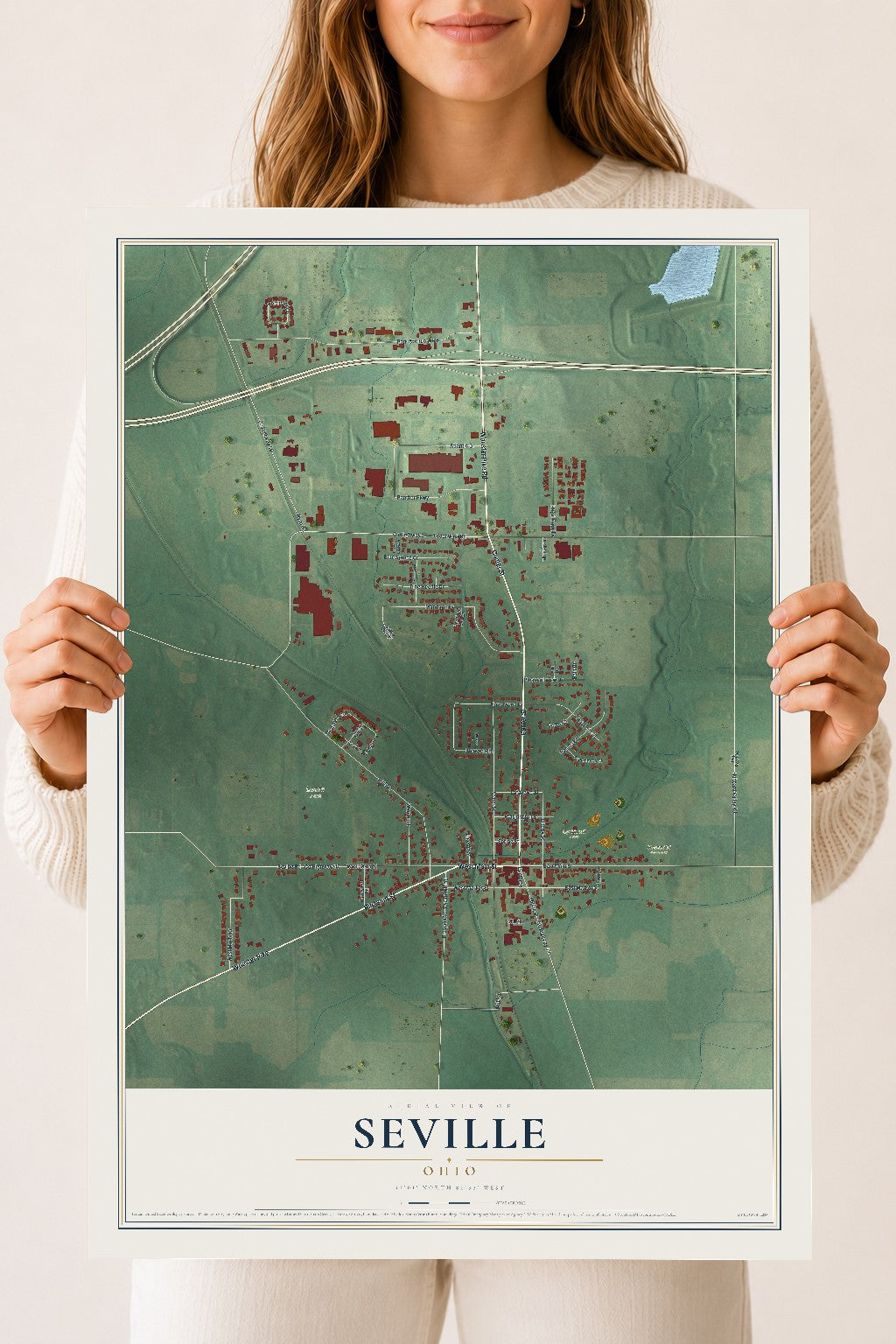 Map of Seville, Ohio, 18 x 24 inch unframed archival matte print