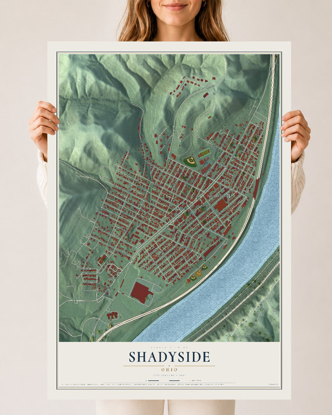 Map of Shadyside, Ohio, 24 x 36 inch unframed archival matte print