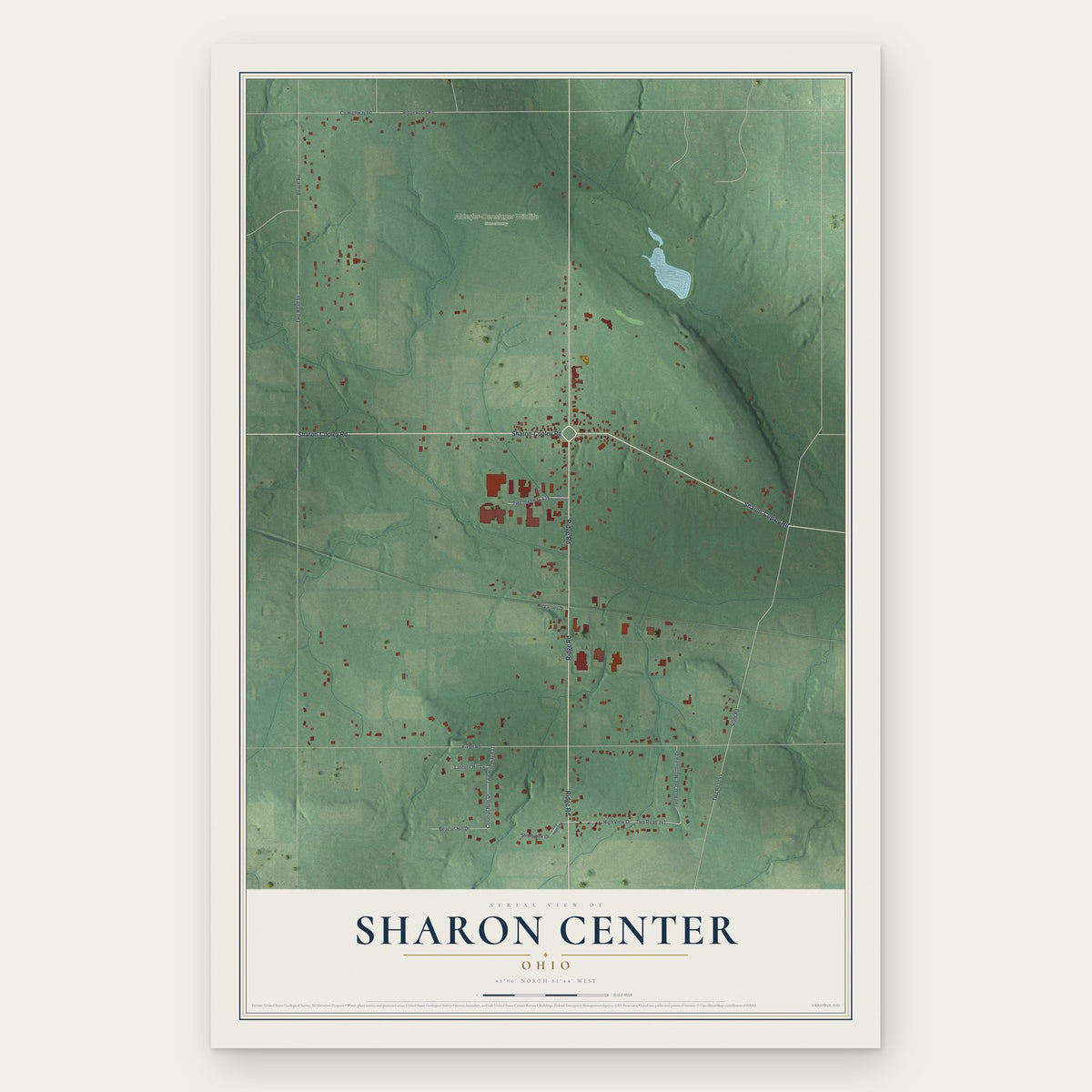 Sharon Center, Ohio map print, the full design