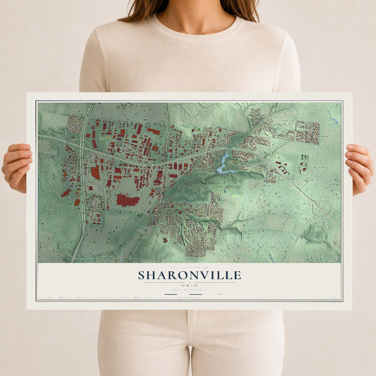Map of Sharonville, Ohio, 12 x 18 inch unframed archival matte print