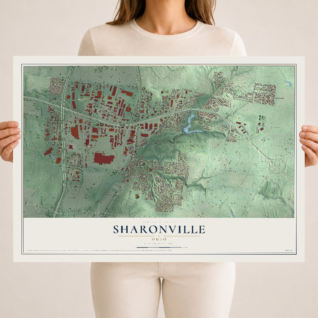 Map of Sharonville, Ohio, 18 x 24 inch unframed archival matte print