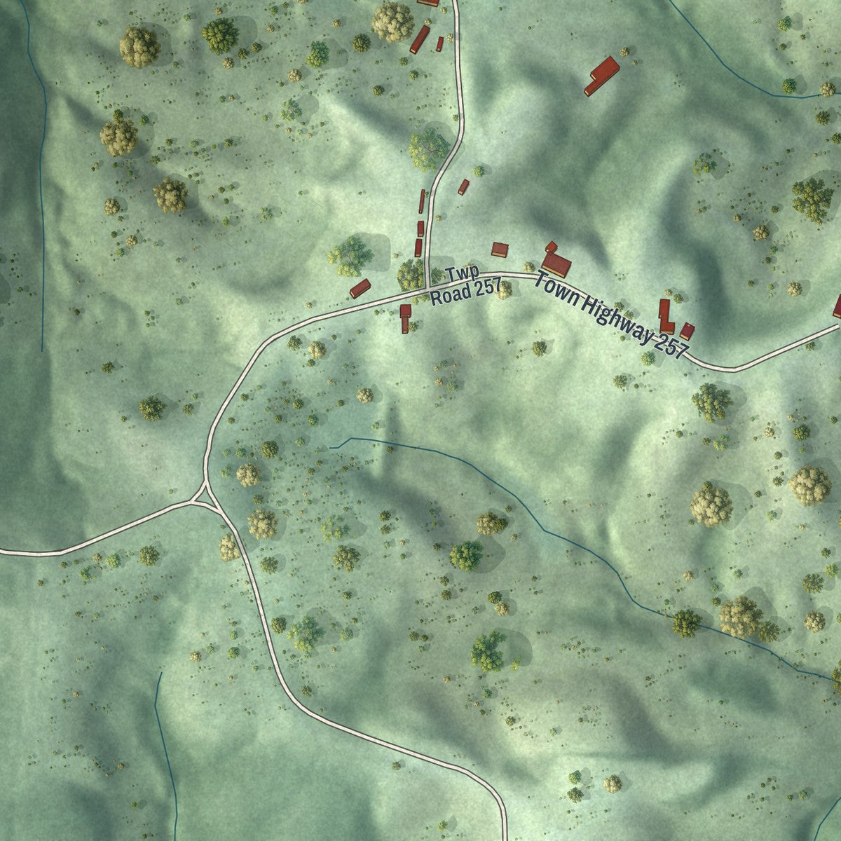 Second close-up of the map of Shawnee, Ohio print showing more streets and buildings